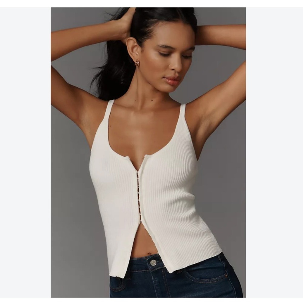 Reformation White Ribbed Hook Eye Front Eloise Knit Minimalist Tank Top Medium